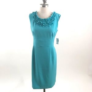 Teal petal collar sheath dress